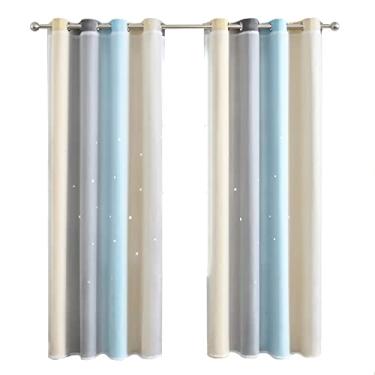 Imagem de 2pc Cortina de Isolamento e Bloqueio Luz em Camadas com Padrão Estrela Furada Gradiente Simples para Quarto Sala Estar