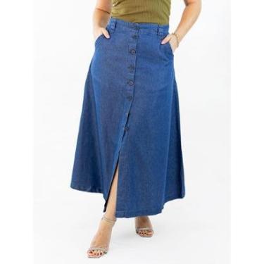 Imagem de Saia Feminina Longa Jeans Soft Evasê Botões Bolsos Anticorpus-Feminino