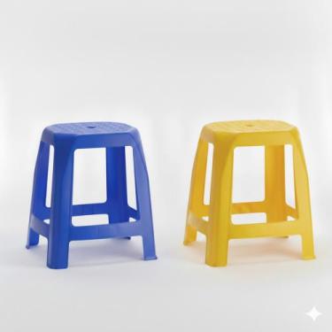 Imagem de Kit banco, banquinho, banqueta - 2 unidades - CDI-PLASTIC, AZUL E AMAR