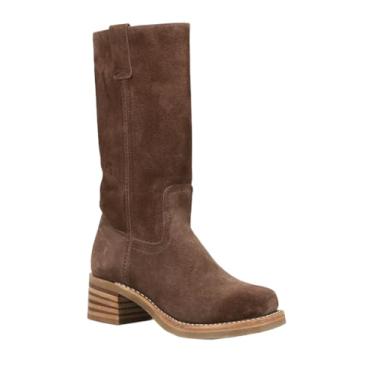 Imagem de Frye Bota feminina Campus 12R, couro de camurça, bico redondo, cano de 28 cm, silhueta despojada, Goodyear Welt, conforto acolchoado, Brownie - Camurça de vaca, 37