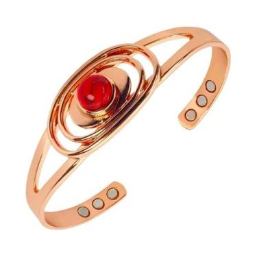 Imagem de Pulseira Magnética Ajustável De Cobre Puro Com Incrustação De Turquesa