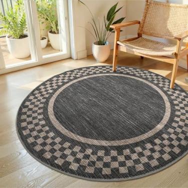 Imagem de Tapete redondo lavável de 1,2 m para entrada, moderno, xadrez, quarto, redondo, antiderrapante, macio, para sala de jantar, tapete redondo, pequeno, resistente a manchas, para sala de estar, cozinha