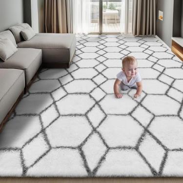 Imagem de Tapete de área para sala de estar e quarto, tapete felpudo macio de 20 x 3 metros, tapetes macios de pelúcia, tapetes geométricos marroquinos modernos, tapete antiderrapante durável para berçário de