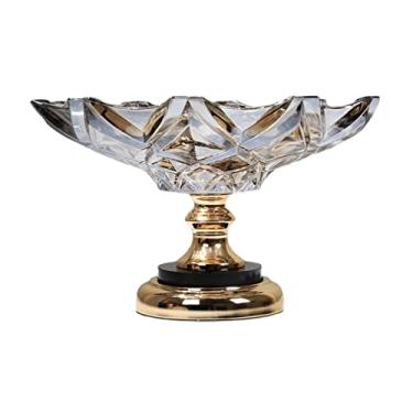 Imagem de Pratos de frutas decoração de vidro prato de frutas de pé alto bandeja de forma geométrica luz moderna decoração de mesa de luxo mesa de café tigela de lanches pratos de frutas/prato de frutas