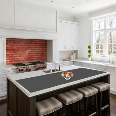 Imagem de Tapete de silicone grande de 182 x 40 cm para balcão de cozinha, protetor de bancada antiderrapante resistente ao calor, tapete multiuso impermeável para ilha de cozinha, cinza escuro