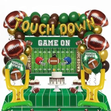 Imagem de Football Party Decorations Kit - with Green Brown Gold small Balloon Arch & Football Goalpost TOUCH DOWN Banner Foil Balloons & GAME ON Backdrop for Sports Theme Birthday party Decorations