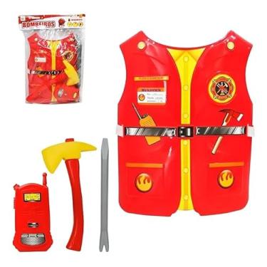Imagem de Kit Bombeiro Infantil com Colete Machado e Rádio Brinquedo Educativo para Crianças