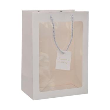 Imagem de HANSWARE Pacote com 4 sacos de presente brancos grandes de 35 cm com alças, sacos de presente de papel transparentes para presentes, bolsas fofas para dia dos namorados, casamento, Páscoa, Natal, chá