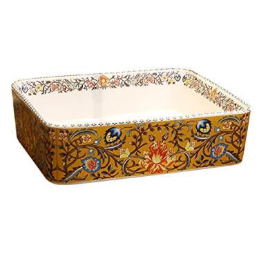 Imagem de Pia de recipiente de banheiro pia de vaso de cerâmica retangular estável e durável pia de banheiro pia de bancada, lavatório de lavatório de arte para lavatório 18,8 x 14,5 x 14,5 x 5,2 cm pia de vaso