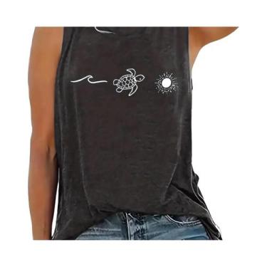 Imagem de Regata Feminina Lisa Com Estampa Gráfica, Gola Redonda, Sem Mangas, Pa