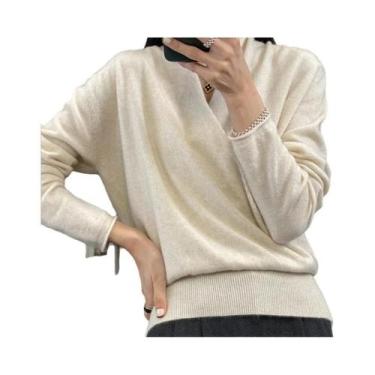 Imagem de Suéter Feminino De Lã Merino 100% Tricotado, Top Solto Sexy Para Outon