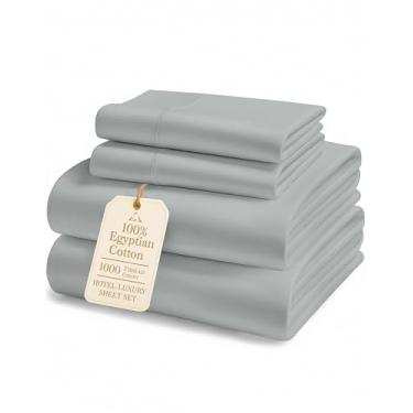 Imagem de Jogo de lençóis Queen Size 100% algodão egípcio – 1000 fios de cetim sedoso, conjunto de lençóis Queen com bolso profundo de 38 cm, naturalmente respirável, luxo de qualidade de hotel que você pode