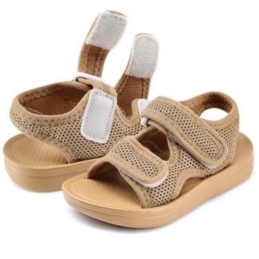 Imagem de GUAGUA PRINCE Sandálias infantis de verão para meninas e meninos, bico aberto de malha, sola antiderrapante e alças ajustáveis, sapatos de caminhada para bebês de 1 a 6 anos, Marrom, 13-13.5 Little