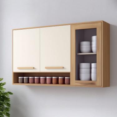 Imagem de Armario Aereo Athenas 2 Portas em MDF e 1 Porta Vidro Reflecta Mobilihouse