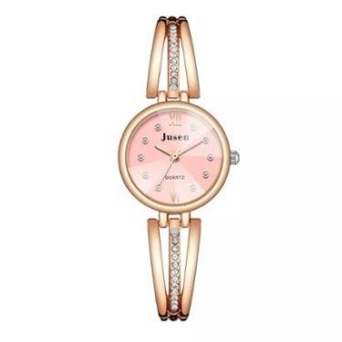 Imagem de Relógio Feminino Dourado Rose Pulseira Com Pedras Redondo-Feminino