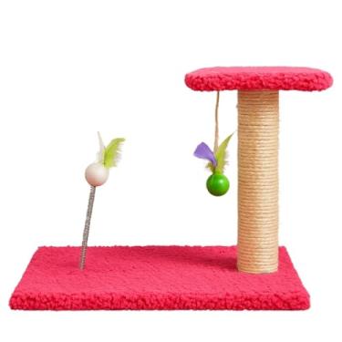 Imagem de Arranhador Para Gatos Pet Poste Sisal Brinquedo com Bolinha Pena - Mola(Rosa)