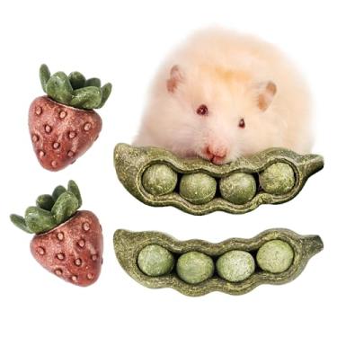 Imagem de TEEWY 4 peças de brinquedos de porquinho da índia, evitam o crescimento excessivo de dentes, vegetais naturais e grama timothy, brinquedos para mastigar hamster, brinquedos de mastigar