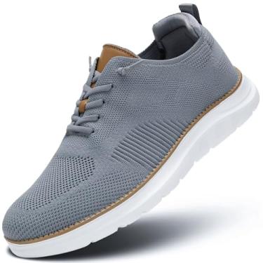 Imagem de Sapato Oxford masculino casual, moderno, sem cadarço, para negócios, malha confortável, leve, sola macia, Cinza, 38