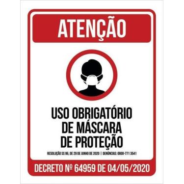 Imagem de Placa De Atenção - Uso Obrigatório Máscara Proteção 27X35 - Sinalizo