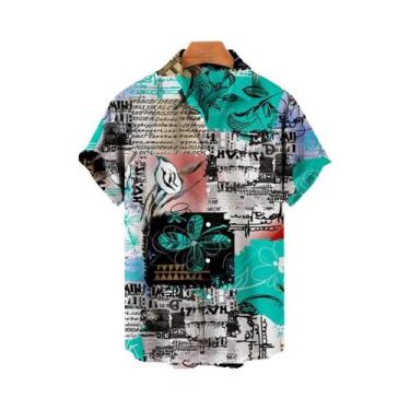 Imagem de Camisa Havaiana Masculina plus Size 3D Com Estampa Geométrica De Flor 