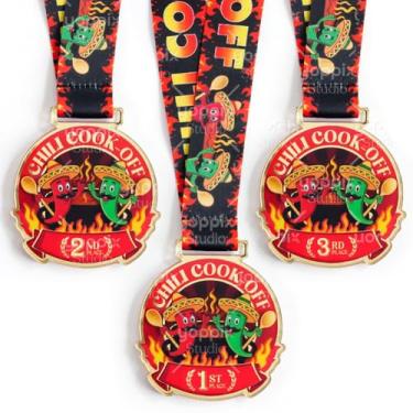 Imagem de YOPPIX 3 peças de acrílico Chili Cook Off Medalhas Prêmios Troféus, Chili Cook Off Awards para medalhas de 1º 2º 3º lugar, medalhas de vencedor com fita de pescoço, suprimentos de decoração de