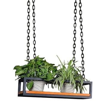 Imagem de Prateleira de teto criativa para pendurar – Suporte de vaso de flores de madeira e metal, prateleiras flutuantes para decoração de bar, suporte de exibição de trilhos, suportes de plantas de 80 x 25 x