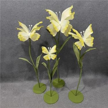 Imagem de Flores de borboleta artificiais gigantes - Conjunto de 4 flores falsas grandes para casamento, festa de aniversário e adereços de fotografia - Acessórios florais decorativos grandes