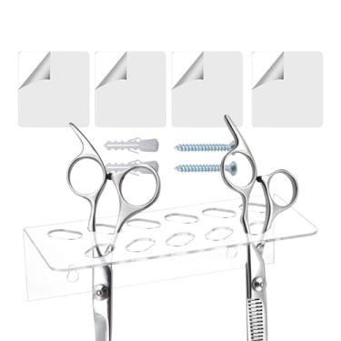 Imagem de Organizador de posto de barbeiro | Gancho de tesoura de acrílico para montagem na parede, suprimentos para cortar cabelo para espaço de trabalho, sala de aula, barbearia, aparador, costura, estilista