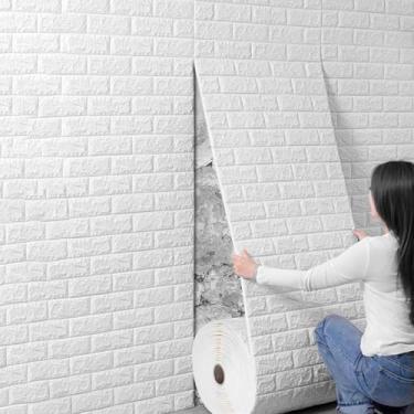 Imagem de Papel de parede lavável para cozinha e banheiro, painéis de parede com textura de tijolo autoadesivo de 70 cm de largura, 50 m de comprimento decorativo para teto e cobertura de parede