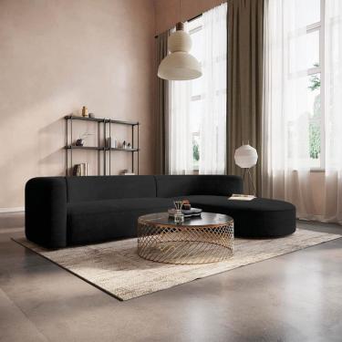 Imagem de Sofá Modular Sala de Estar Decoração Luxo 265cm Lado Esquerdo Linho Celinne Luxuoso Preto