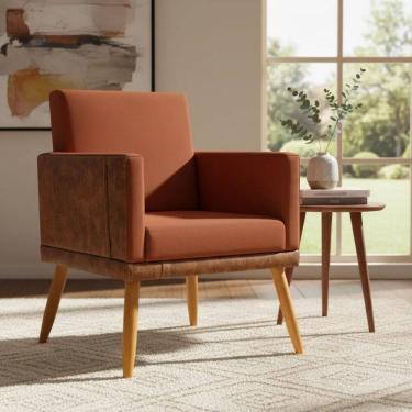 Imagem de Poltrona Decorativa Para Sala Recepção Escritório Consultório Lis Corino Peroba e Suede