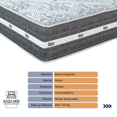 Imagem de Cama Box Baú Branco E Colchão Black Graphite Molas Ensacadas Queen 158x198x32 Anjos