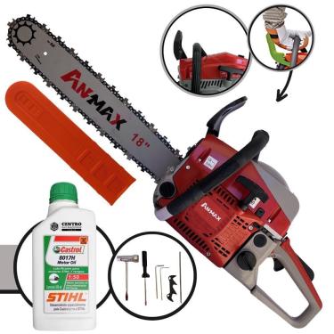 Imagem de Motosserra Anmax Cs5200b à Gasolina 2t 52cc 2,7hp Sabre 18'' Ponta Rolante Profissional + Óleo Castrol Stihl 500ml