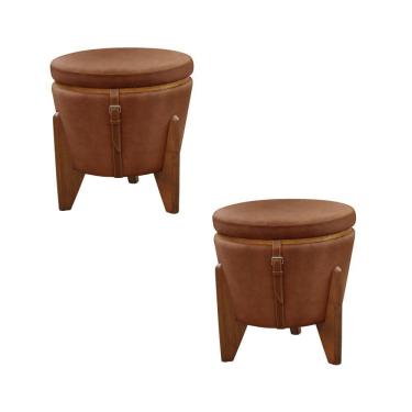 Imagem de Conjunto - 2 Puffs Banqueta Fênix Baú Mesa Castellar Móbile Corino Caramelo
