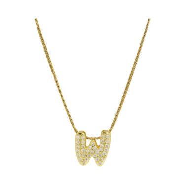 Imagem de Colar Feminino Banhado a Ouro Com Letra Inicial, Pingente De Zircônia 