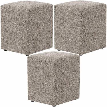 Imagem de Kit 03 Puffs Quadrado Decorativo L02 Bouclê Bege