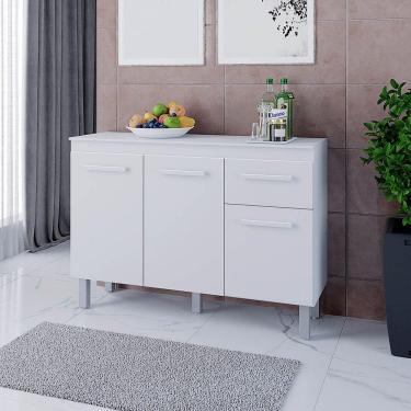 Imagem de Balcão Zínia 3 Portas 1 Gaveta E Tampo Cozinha Mb1 120cm Cor Branco