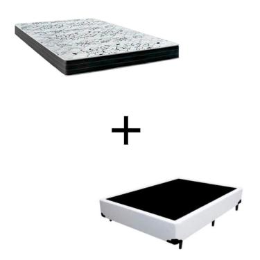 Imagem de Cama Box Casal - Tecido Sintético Branco Com Colchão Extra Firme D28 - Suporta 80kg