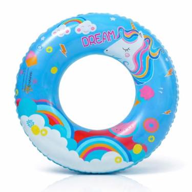 Imagem de Boia Inflável Infantil Unicórnio Dream – Boia de Piscina para Criança – PVC Reforçado – Verão, Praia e Piscina – Cores Azul e Rosa – Tamanhos 60cm 70cm 80cm 90cm (Azul, 80 cm)