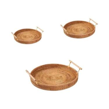 Imagem de Cesta De Armazenamento De Rattan Com Alça, Bandeja Redonda Para Pão, L