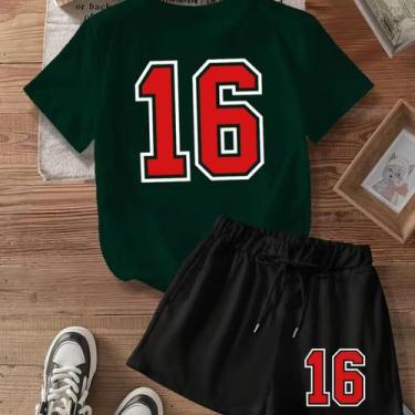 Imagem de Kit Conjunto Camiseta Shorts Feminino 16 Esporte Academia Treino Leve 