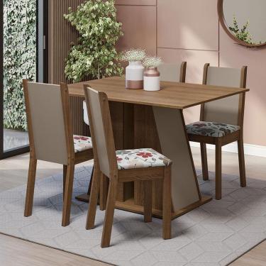 Imagem de Conjunto Sala De Jantar Mesa Tampo De Madeira 4 Cadeiras Rustic/crema/hibiscos Sophie Madesa Rustic/crema/hibiscos