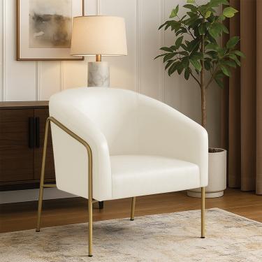 Imagem de Poltrona Sala Industrial Alta Dourado Stella Sintético PU Bege D03 - D'Rossi