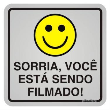 Imagem de Placa de Alumínio Autoadesiva 12x12cm Sorria Você Esta Sendo Filmado 900 Aj Sinalize Placa 12x1