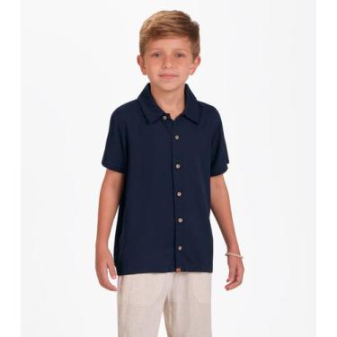 Imagem de Camisa Viscose Sarjada Menino Trick Nick Azul, 14, Azul