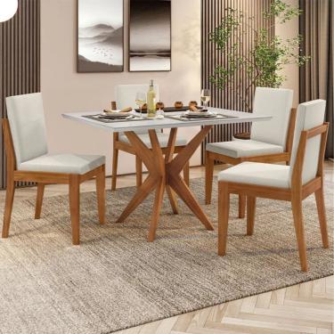 Imagem de Conjunto Sala de Jantar Mesa 120cm com Tampo de Vidro Donna com 4 Cadeiras Lady Nesher - Mel/Off White