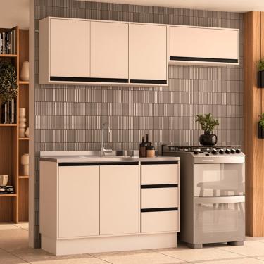 Imagem de Cozinha Modulada 3 Peças sem Pia e Rodapé Koya Politorno - Branco/Creme