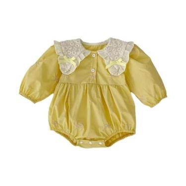 Imagem de Macacão De Algodão Para Bebê Menina Recém-Nascida Com Renda, Laço E Bo