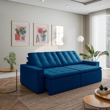 Imagem de Sofá Cama Retrátil e Reclinável 4 Lugares 280cm em Veludo Palmeira Cab