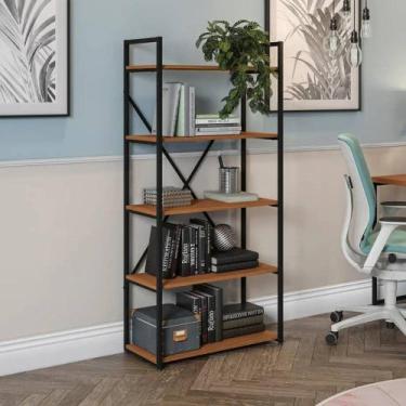 Imagem de Estante Multiuso 5 Prateleiras Kappesberg, Preto Fosco/Canela
